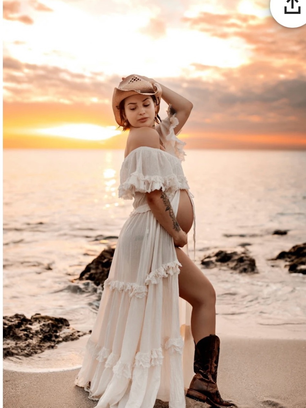 Boho Off-Shoulder Maternity One Piece in Cream